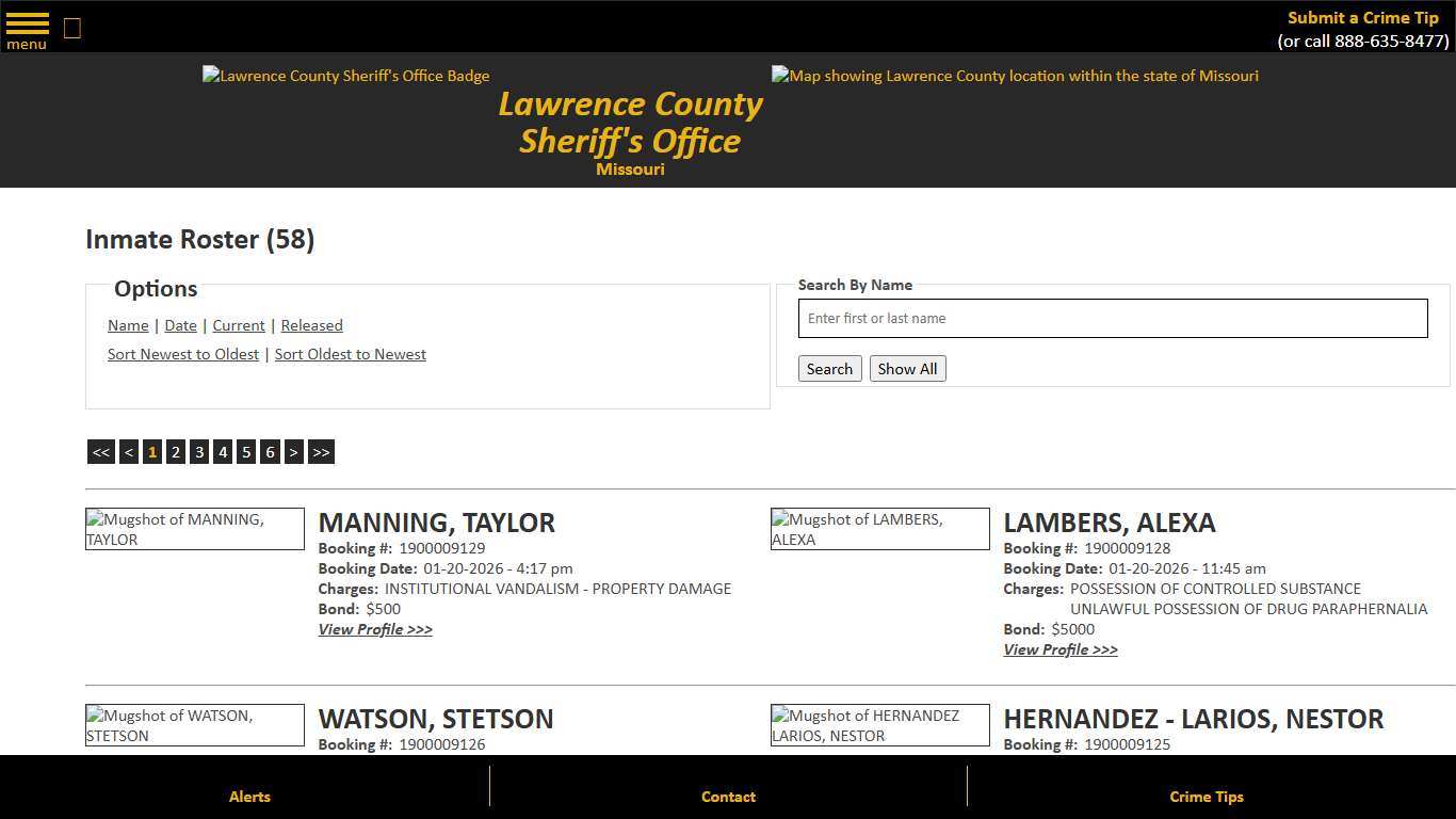 Inmate Roster - Current Inmates Booking Date Descending - Lawrence County Sheriff MO